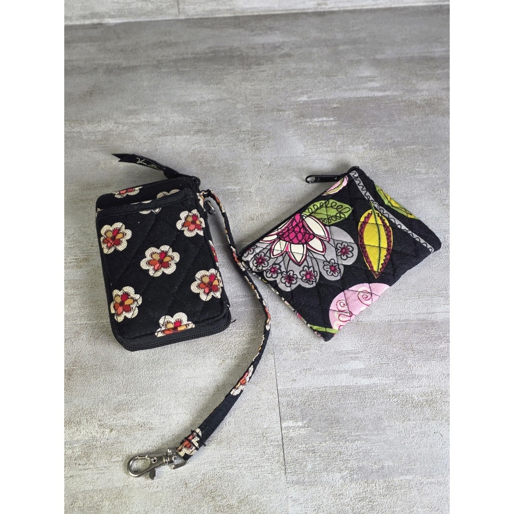 Lot 2 Vera Bradley quilted cotton Small wristlets/wallets black floral botanical
